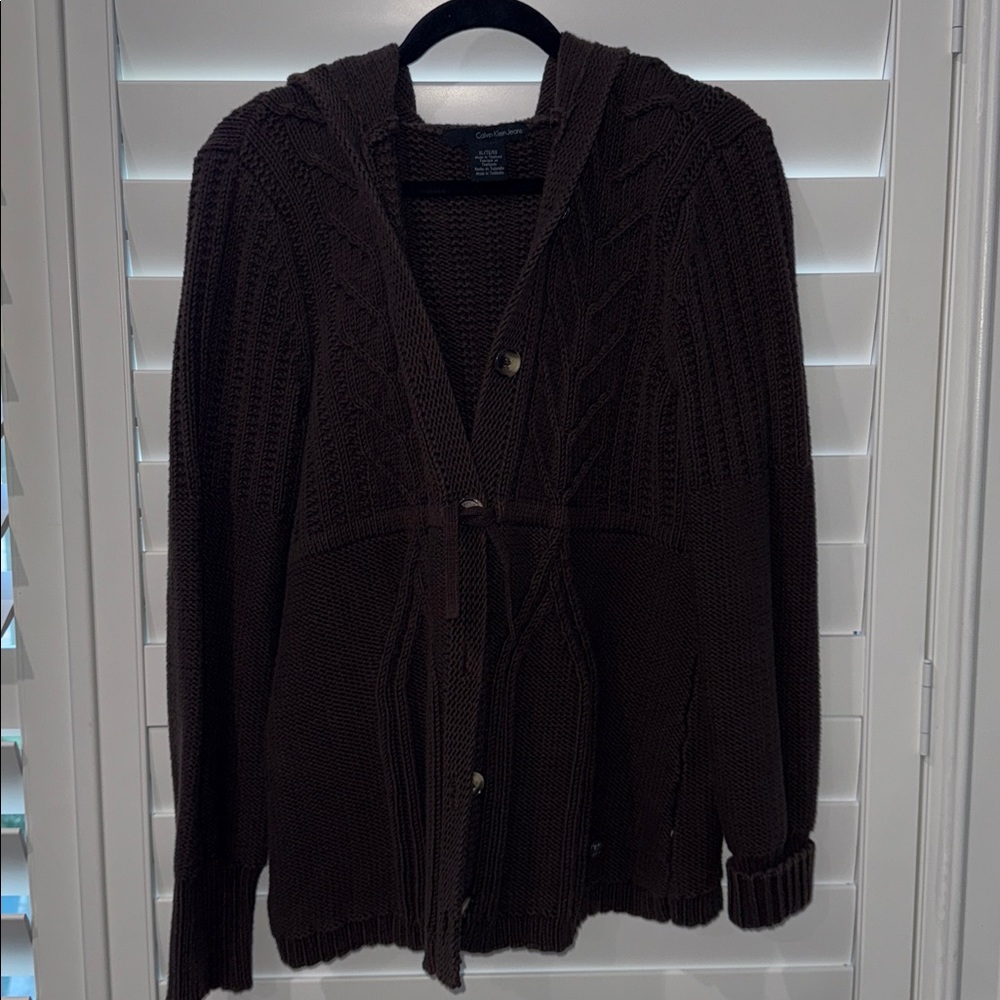 Calvin Klein Brown Knit Hooded Cardigan-XL